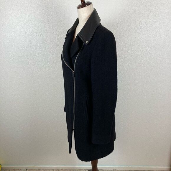 Club Monaco Reeta Italian Wool Leather Moto long jacket women’s S biker trench c - Picture 5 of 12
